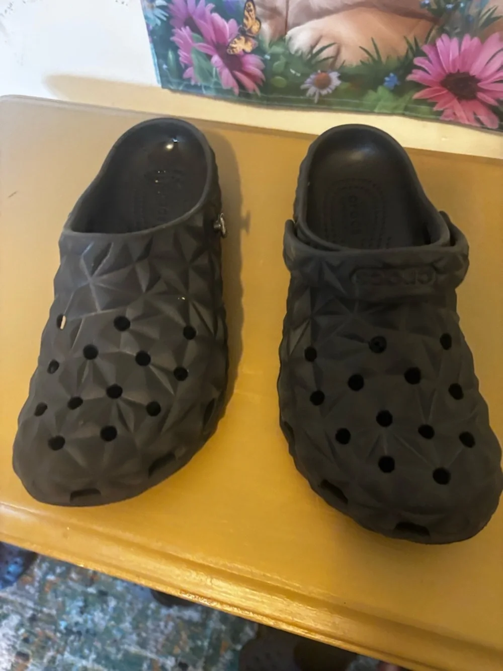 CROCS Kids Classic Clog in Black with Geometric Texture